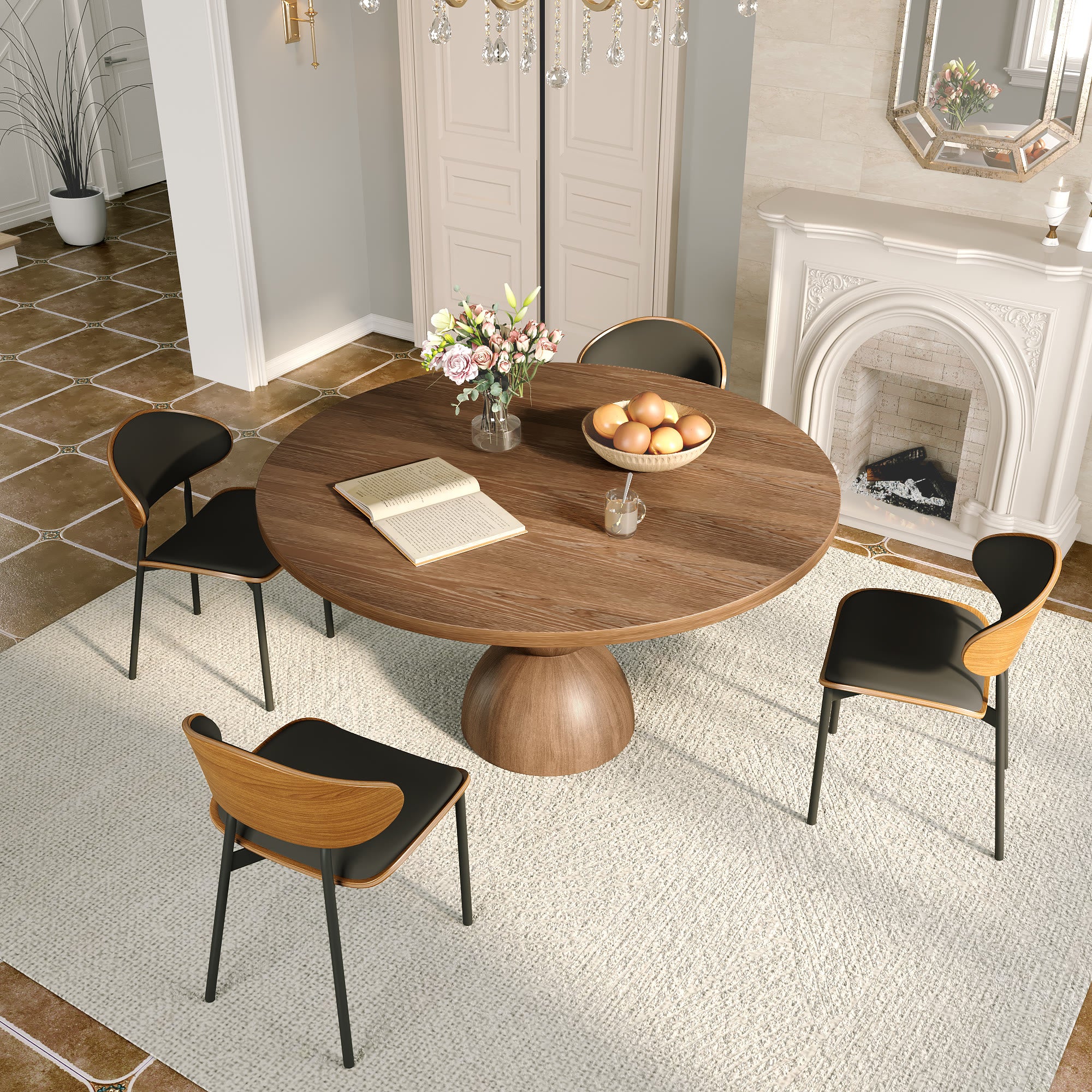 Mira Dark Walnut Solid Wood Pedestal Round Dining Table - image 25