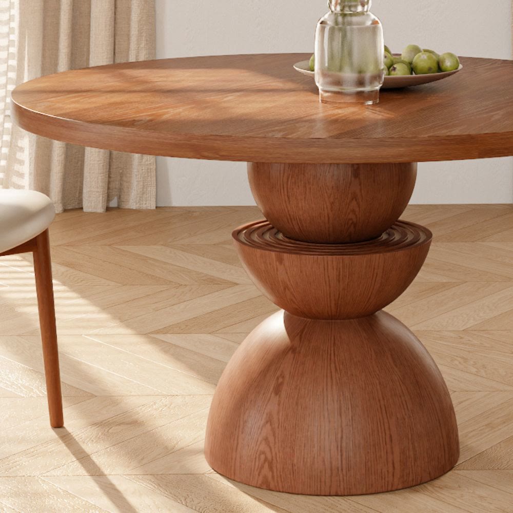 Mira Red Walnut Solid Wood Pedestal Round Dining Table - image 1