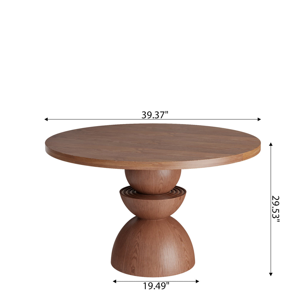 Mira Red Walnut Solid Wood Pedestal Round Dining Table - image 23