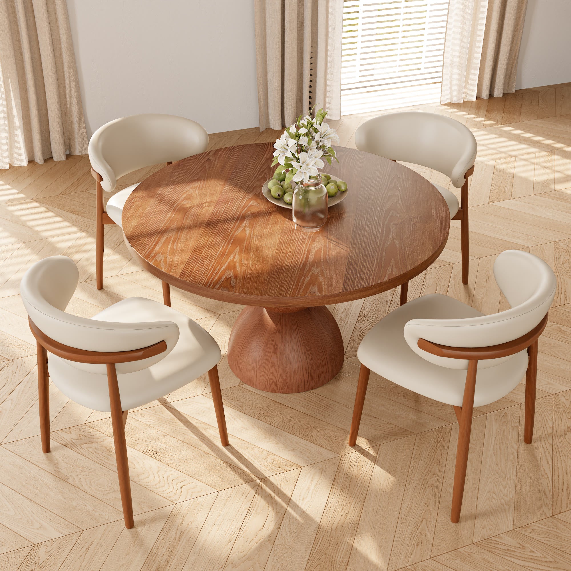 Mira Red Walnut Solid Wood Pedestal Round Dining Table - image 22