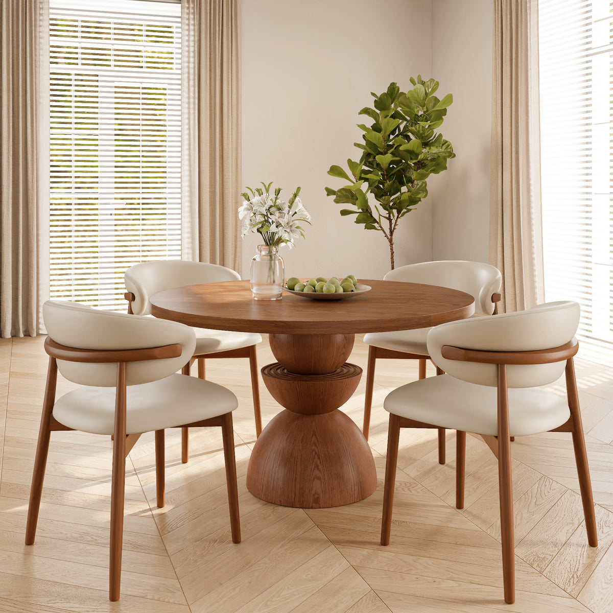 Mira Red Walnut Solid Wood Pedestal Round Dining Table - image 4