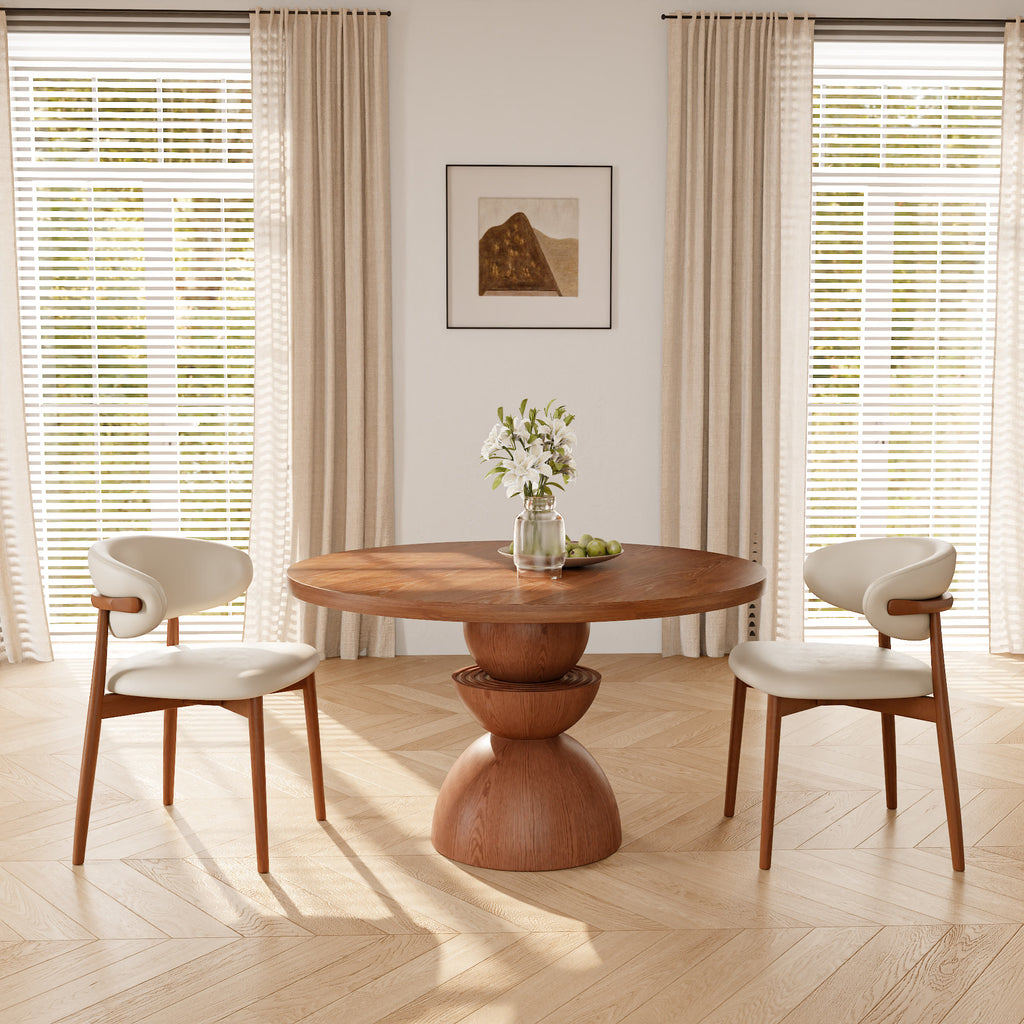 Mira Red Walnut Solid Wood Pedestal Round Dining Table - image 20