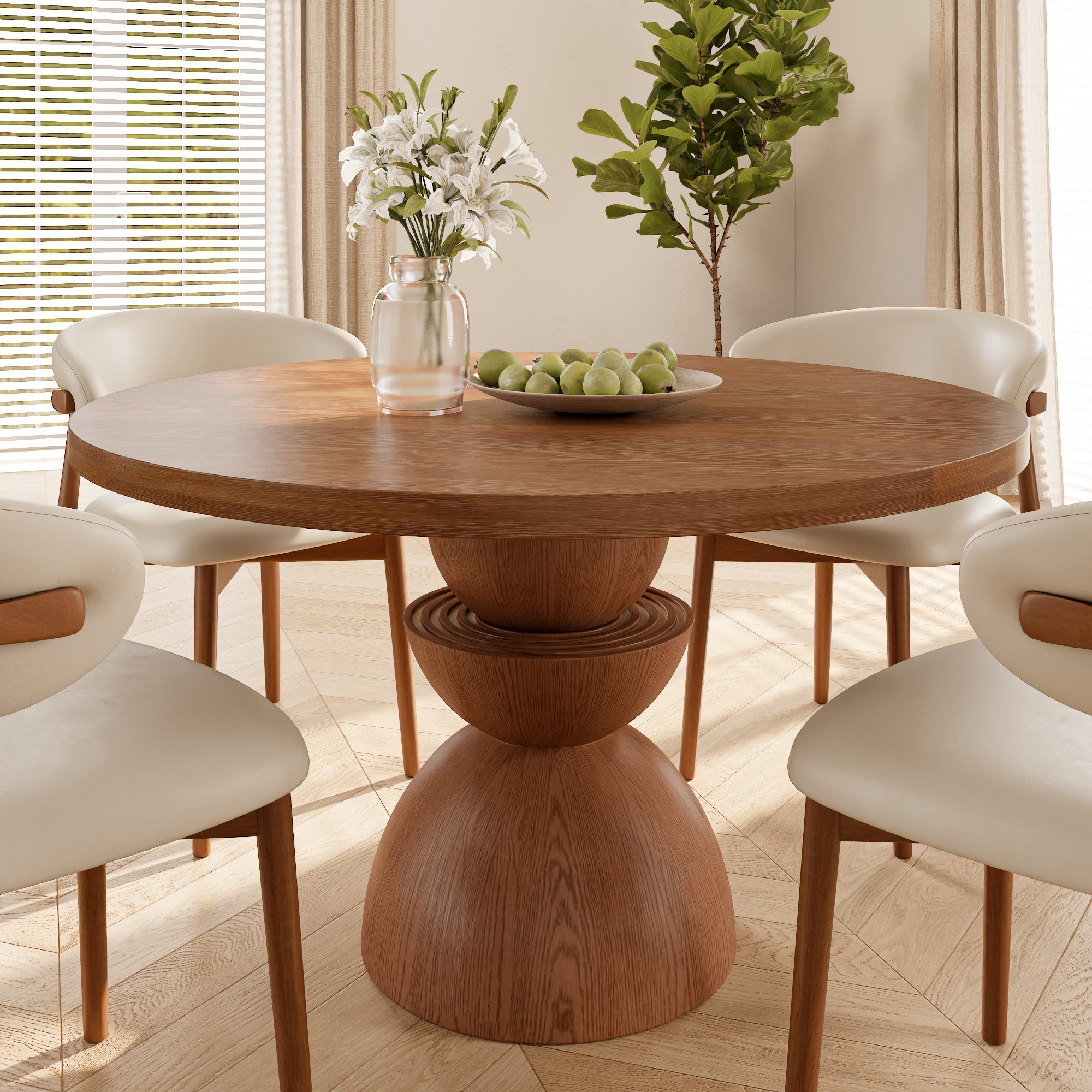 Mira Red Walnut Solid Wood Pedestal Round Dining Table - Walnut - 43" Table - without Lazy Susan - image 17