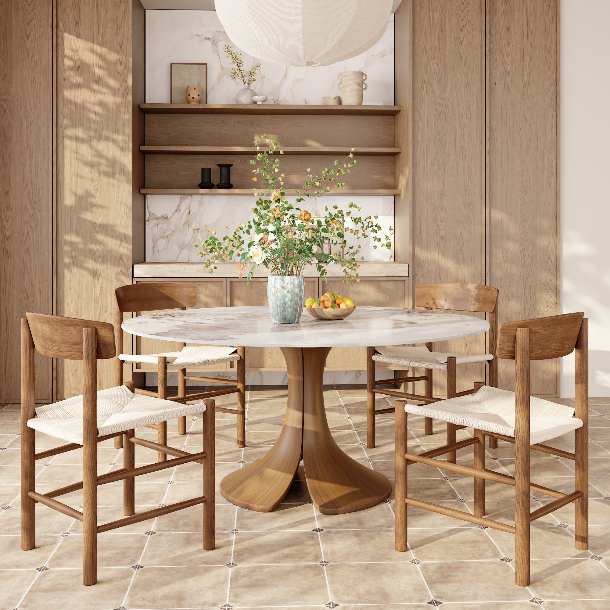 Calyx Dark Walnut Solid Wood Pedestal Round Dining Table  - image 22