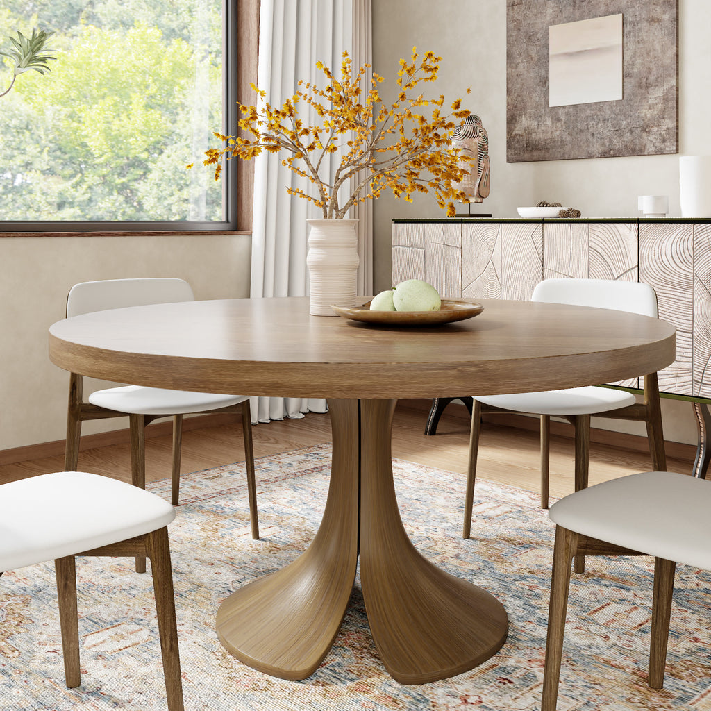 Calyx Dark Walnut Solid Wood Pedestal Round Dining Table  - Walnut - 59" Table - without Lazy Susan - image 0