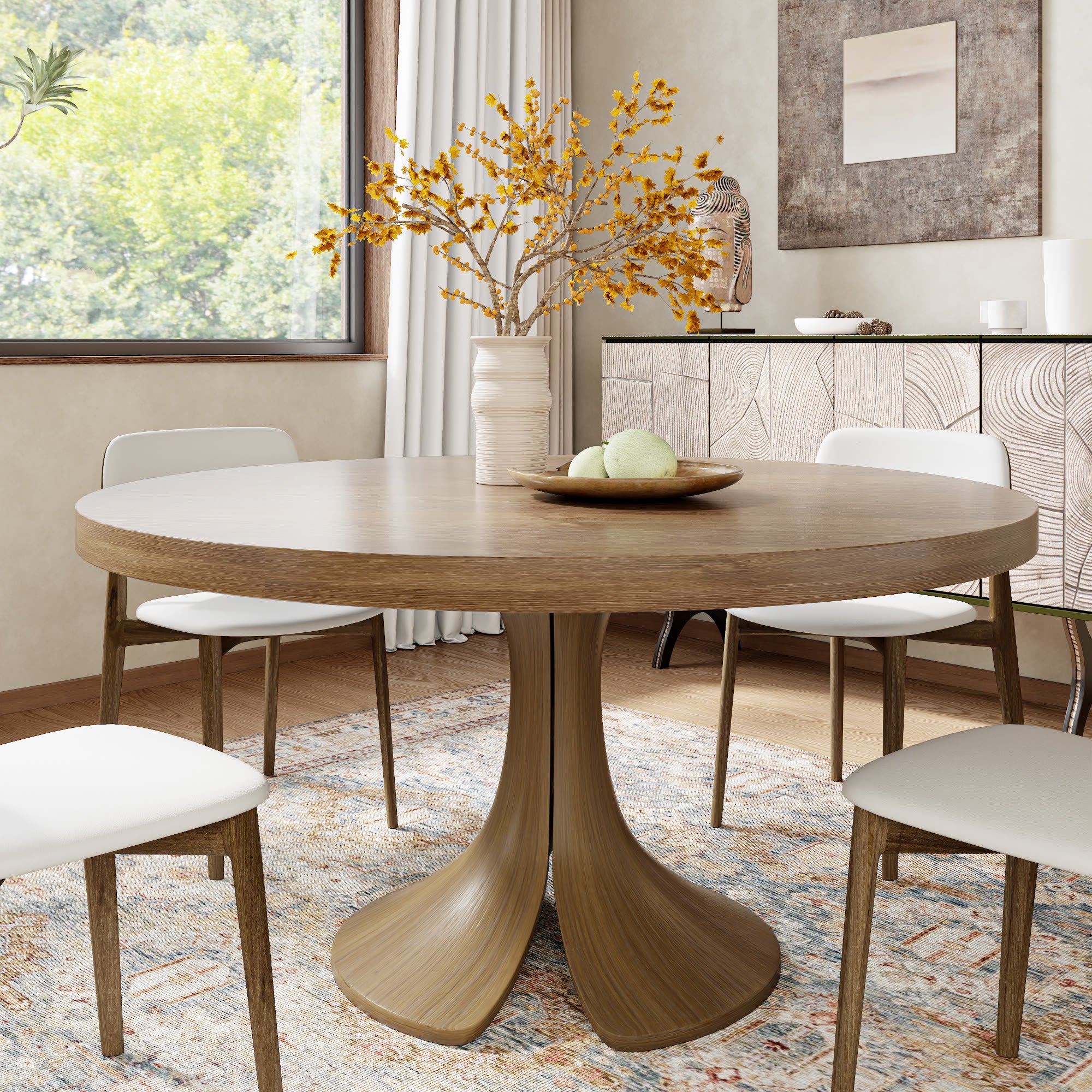 Calyx Dark Walnut Solid Wood Pedestal Round Dining Table  - Walnut - 59" Table - without Lazy Susan - image 0