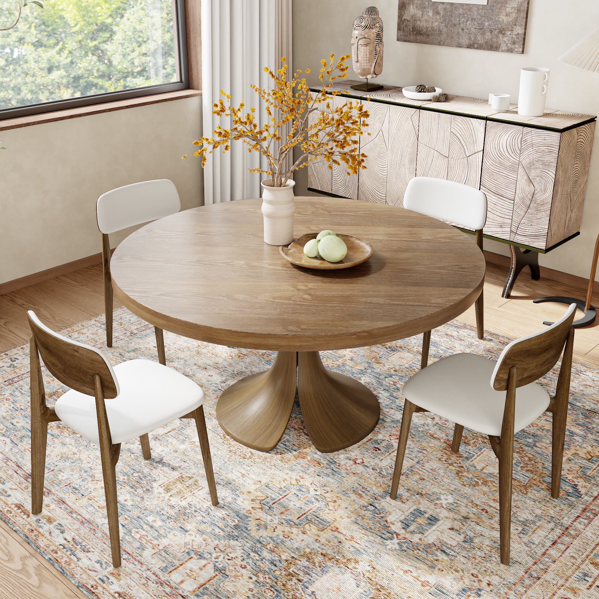 Calyx Dark Walnut Solid Wood Pedestal Round Dining Table  - image 8