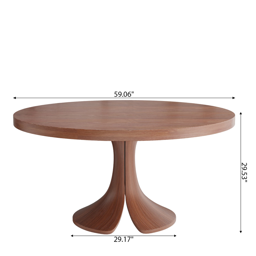 Calyx Red Walnut Solid Wood Pedestal Round Dining Table  - image 26