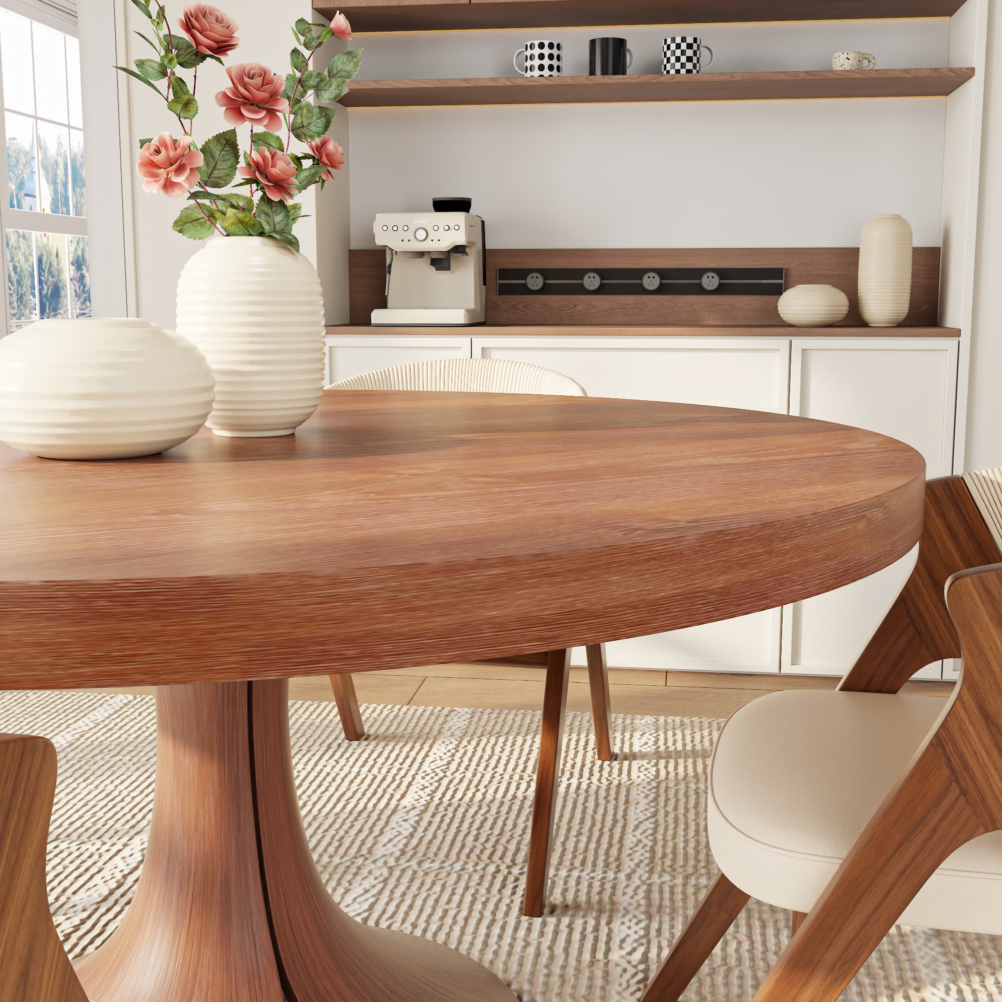 Calyx Red Walnut Solid Wood Pedestal Round Dining Table  - image 20