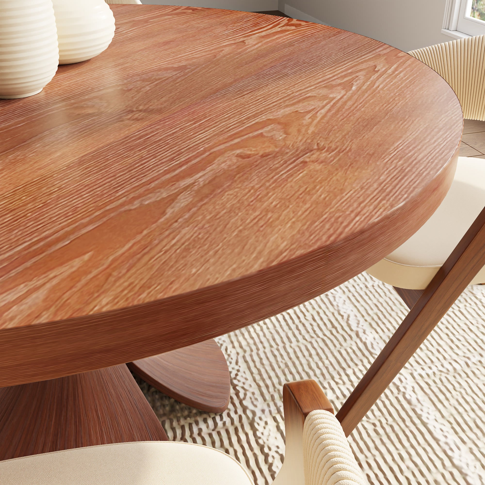 Calyx Red Walnut Solid Wood Pedestal Round Dining Table  - image 21
