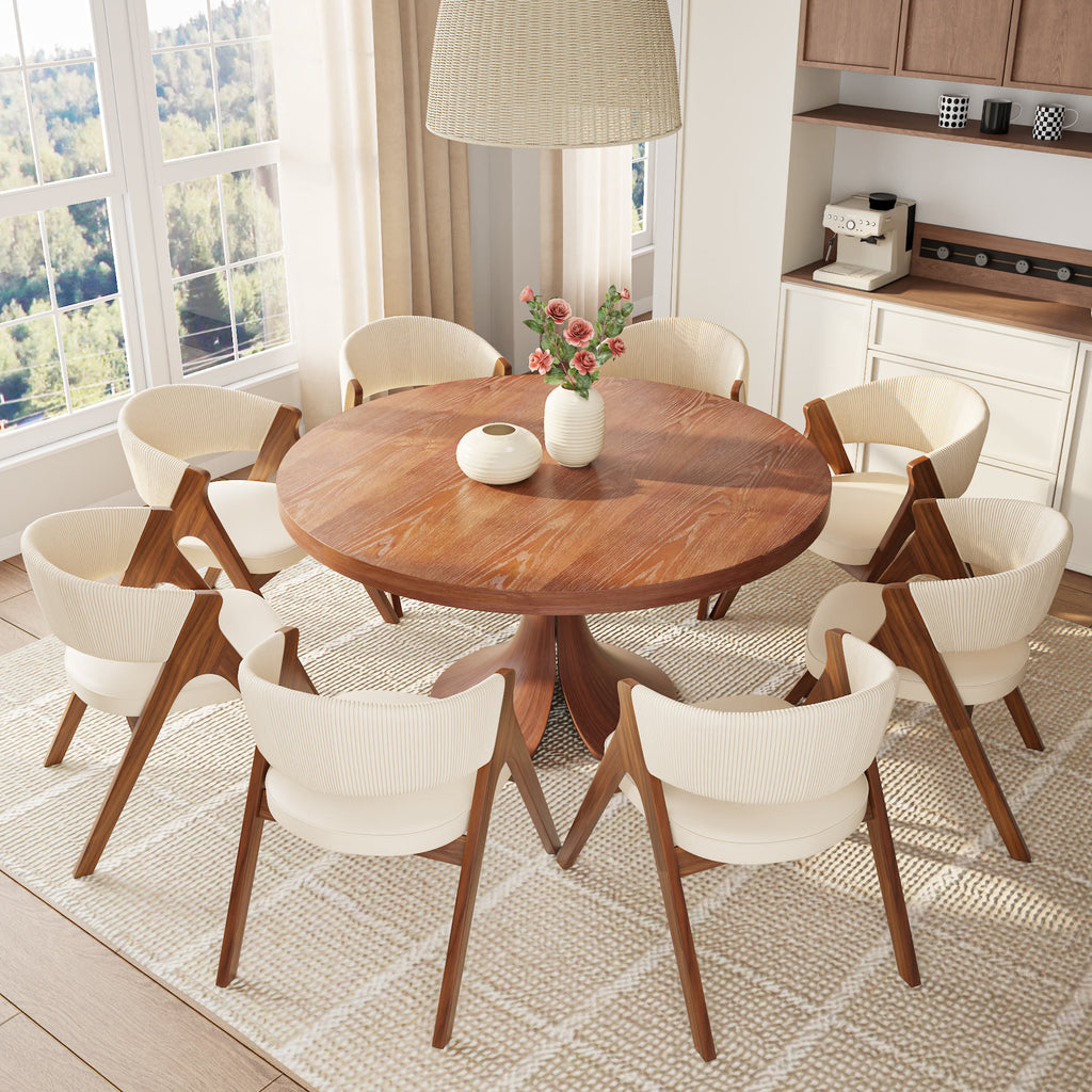 Calyx Red Walnut Solid Wood Pedestal Round Dining Table  - image 23