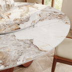 Calyx Red Walnut Solid Wood Pedestal Round Dining Table With Lazy Susan - image 9