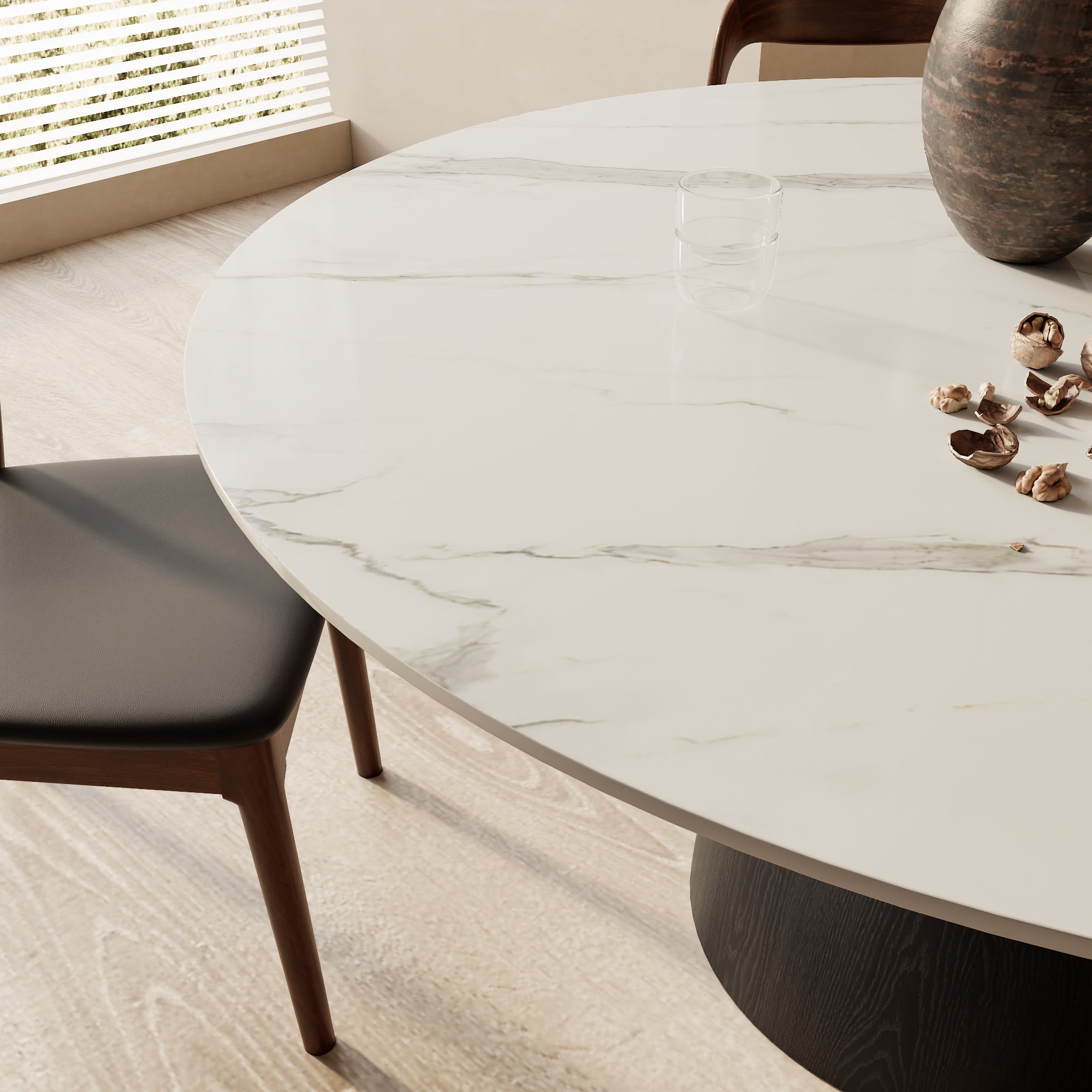 Calen Black Solid Wood Pedestal Round Dining Table  - image 2