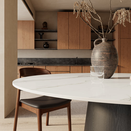Calen Black Solid Wood Pedestal Round Dining Table  - image 1