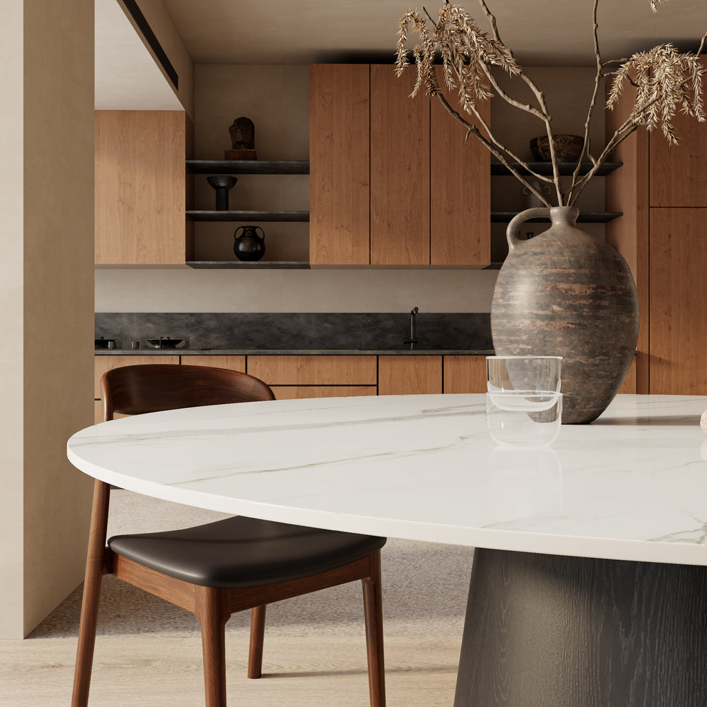 Calen Black Solid Wood Pedestal Round Dining Table  - image 1
