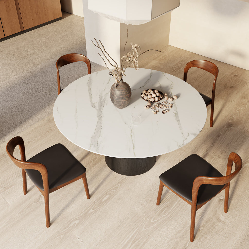 Calen Black Solid Wood Pedestal Round Dining Table  - image 4