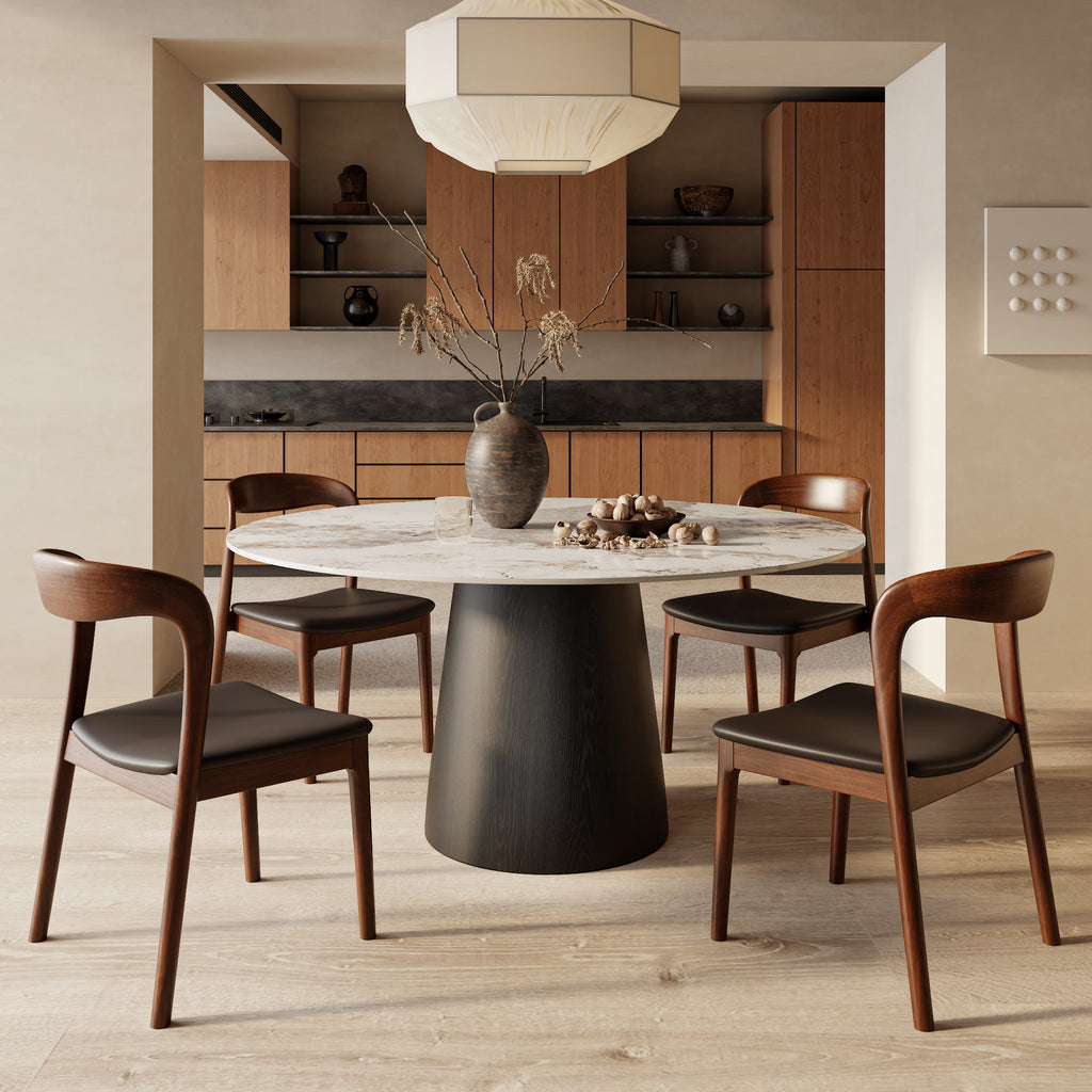 Calen Black Solid Wood Pedestal Round Dining Table  - image 14