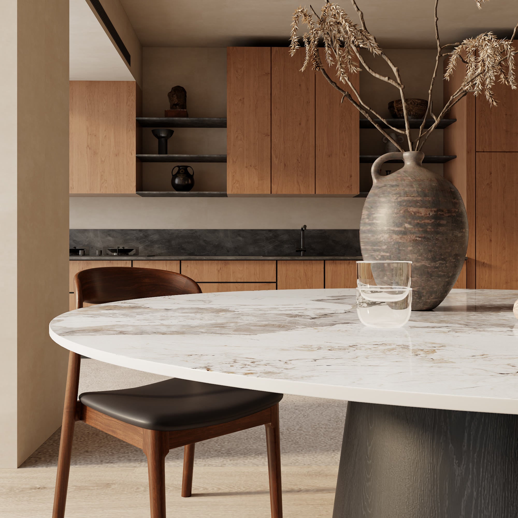 Calen Black Solid Wood Pedestal Round Dining Table  - image 12