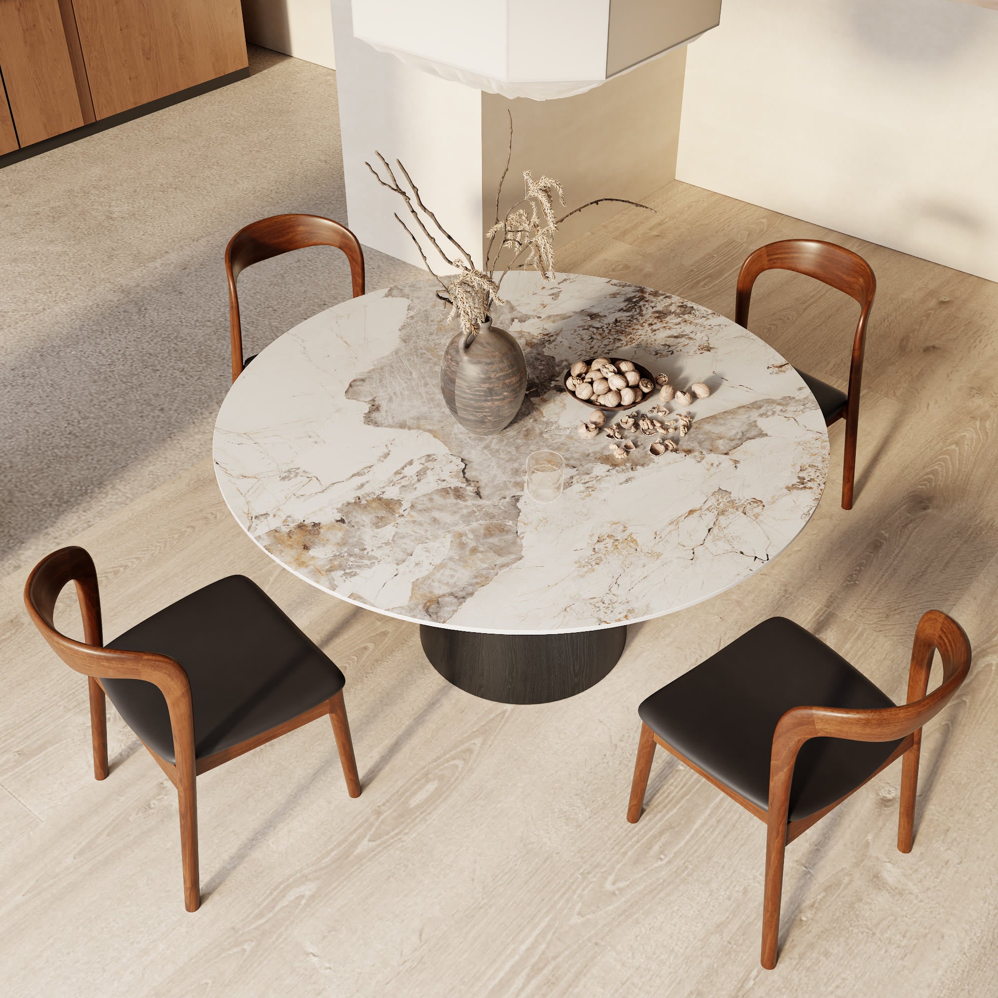 Calen Black Solid Wood Pedestal Round Dining Table  - image 15