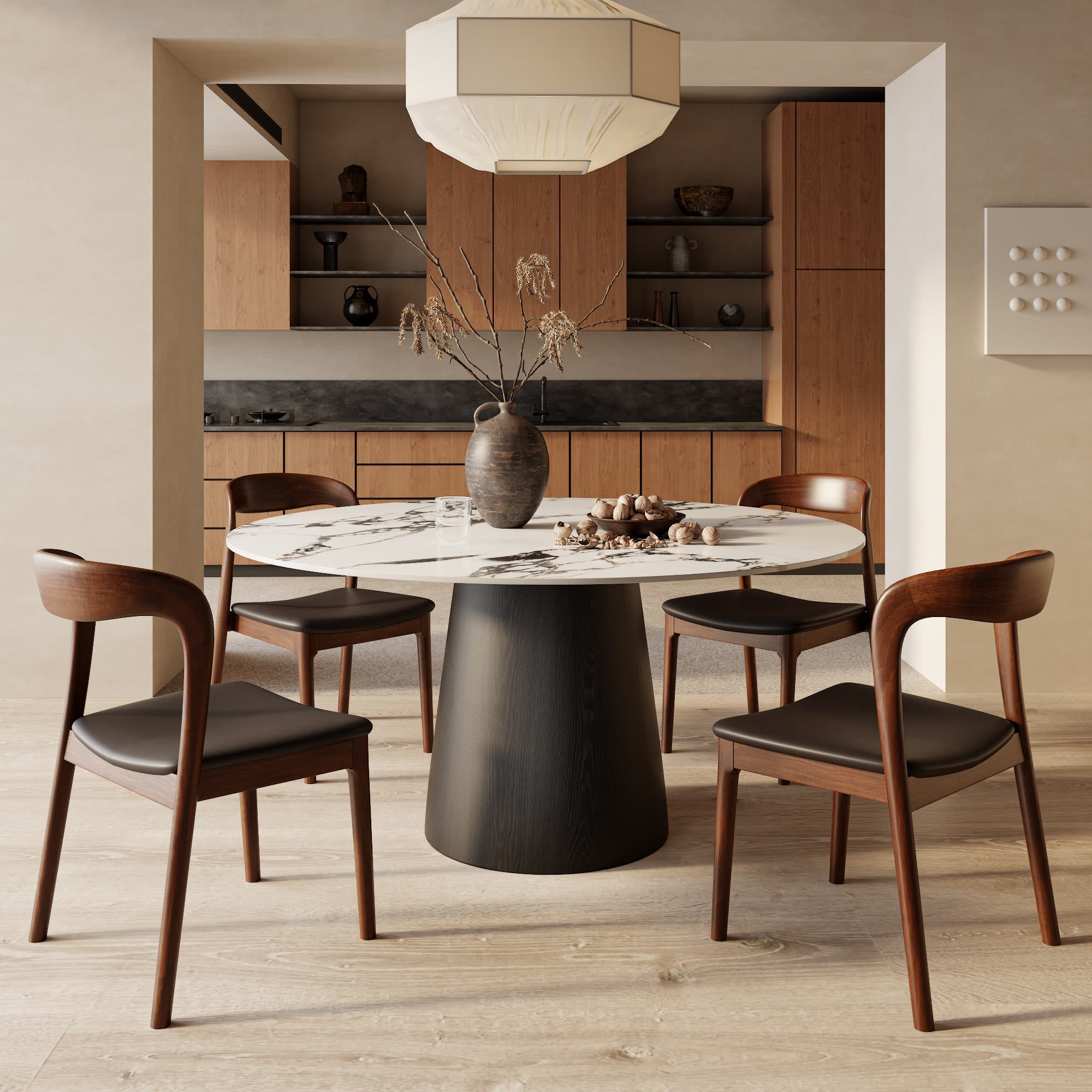 Calen Black Solid Wood Pedestal Round Dining Table  - image 25