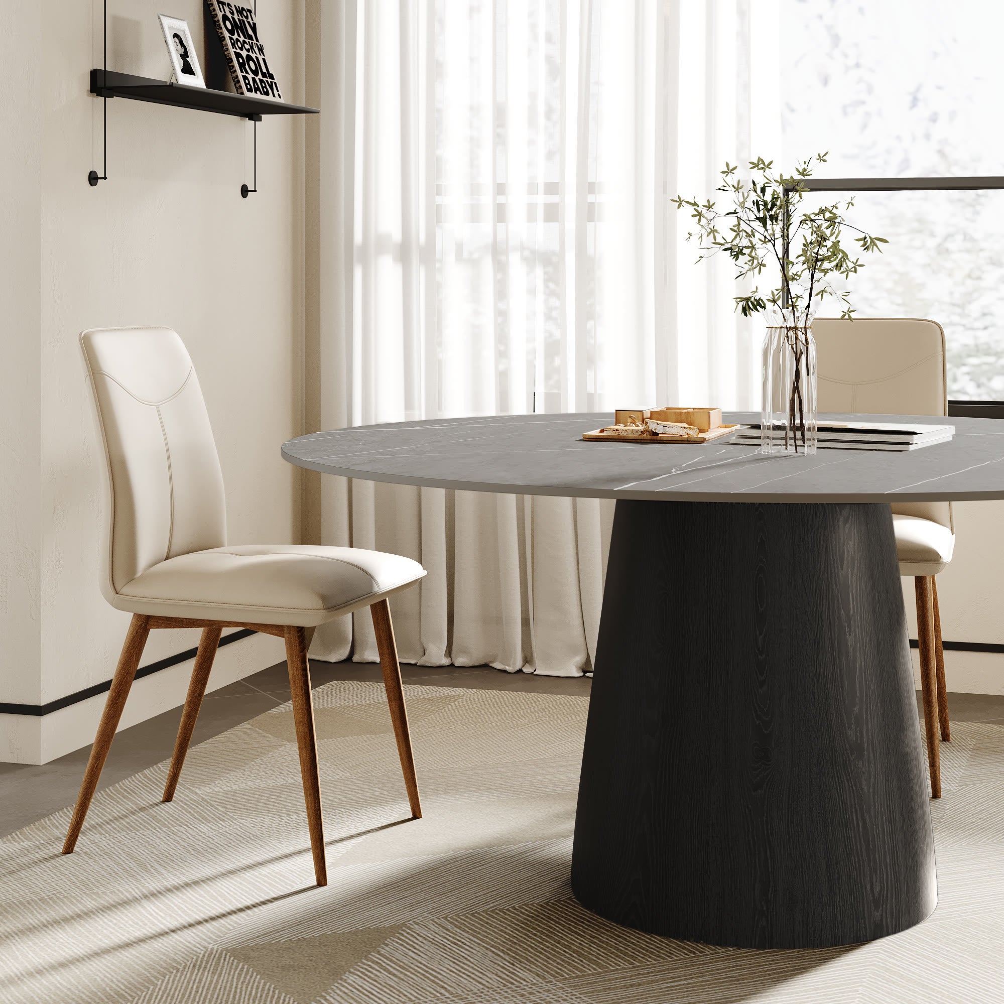 Calen Black Solid Wood Pedestal Round Dining Table  - image 35