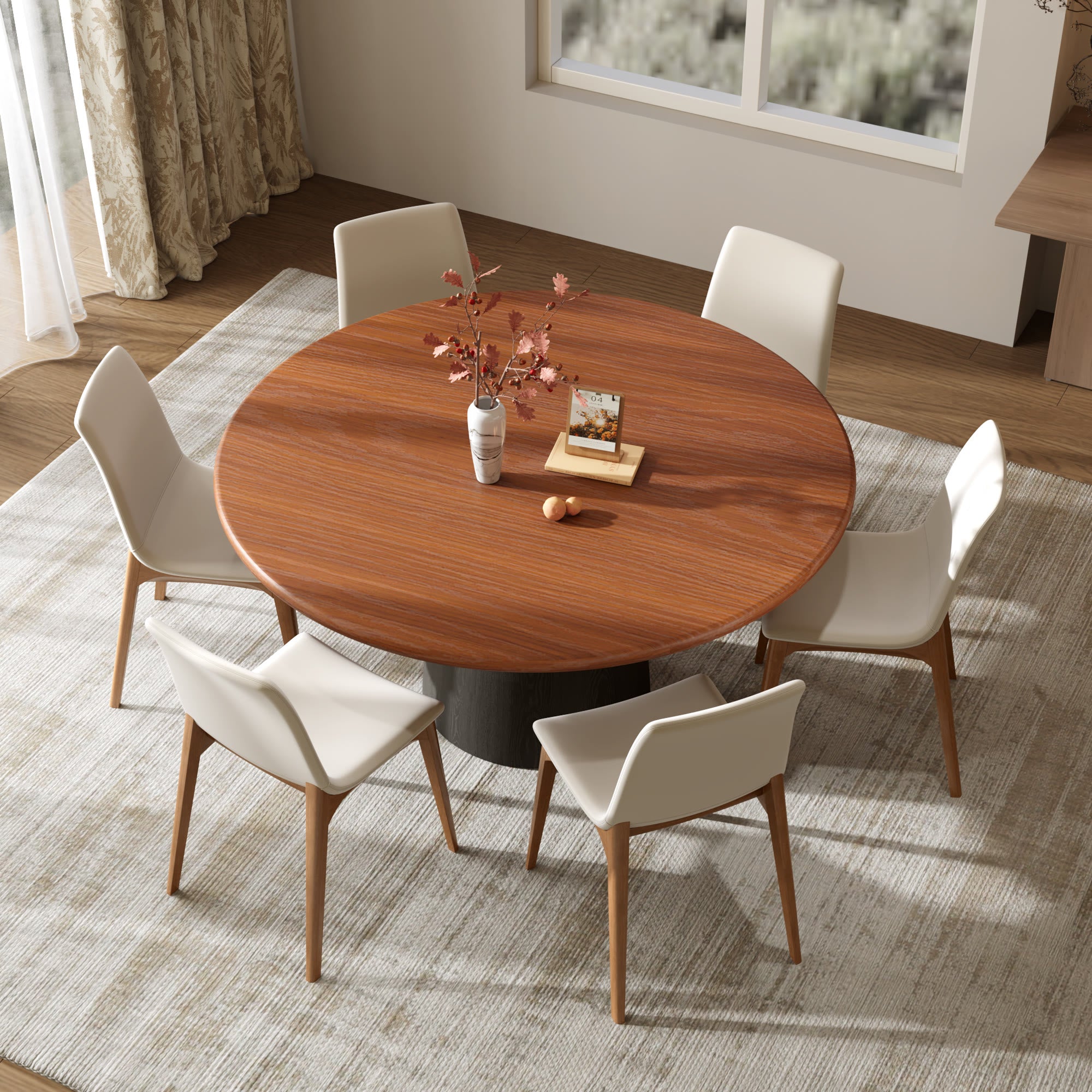 Calen Black Solid Wood Pedestal Round Dining Table  - image 47