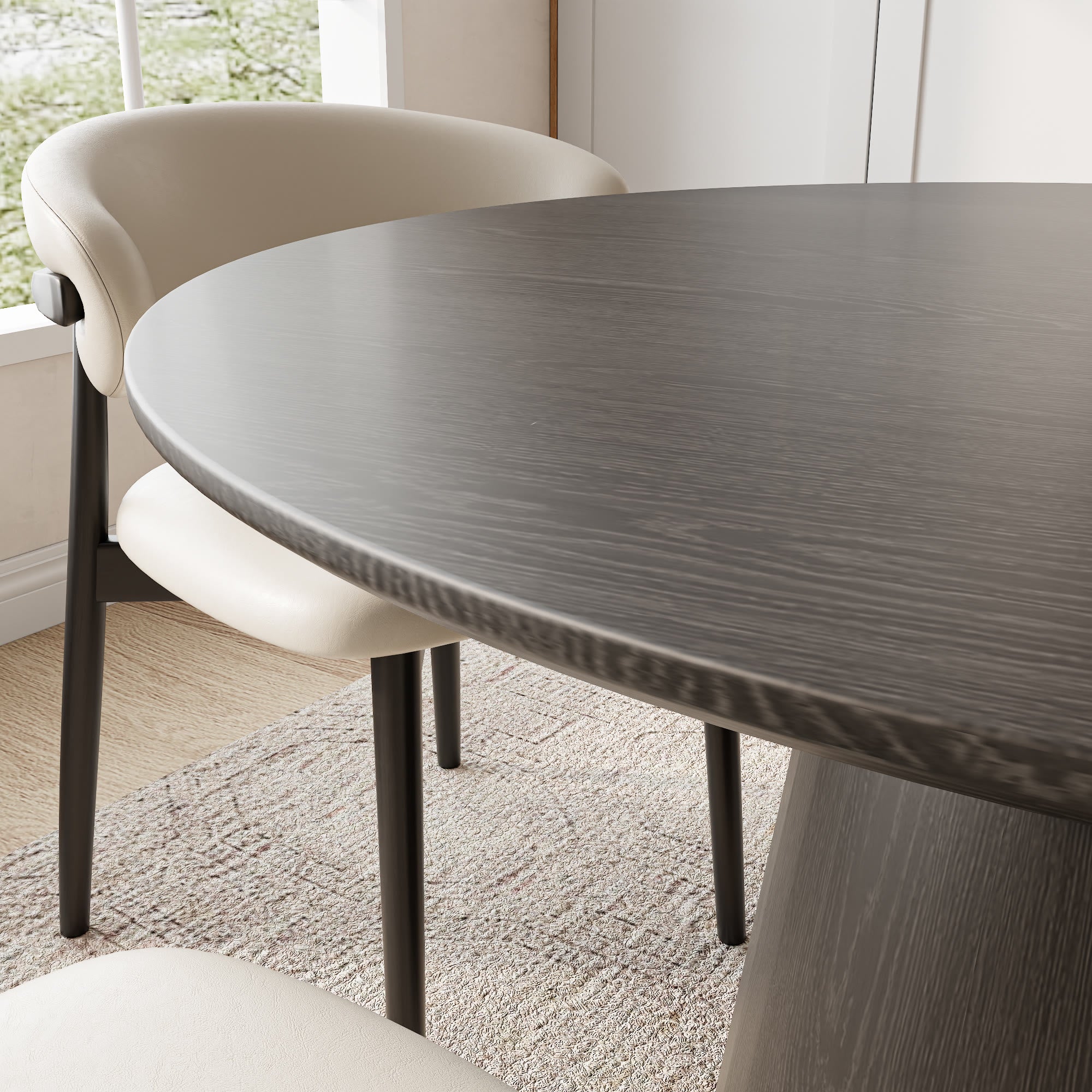 Calen Black Solid Wood Pedestal Round Dining Table  - image 49