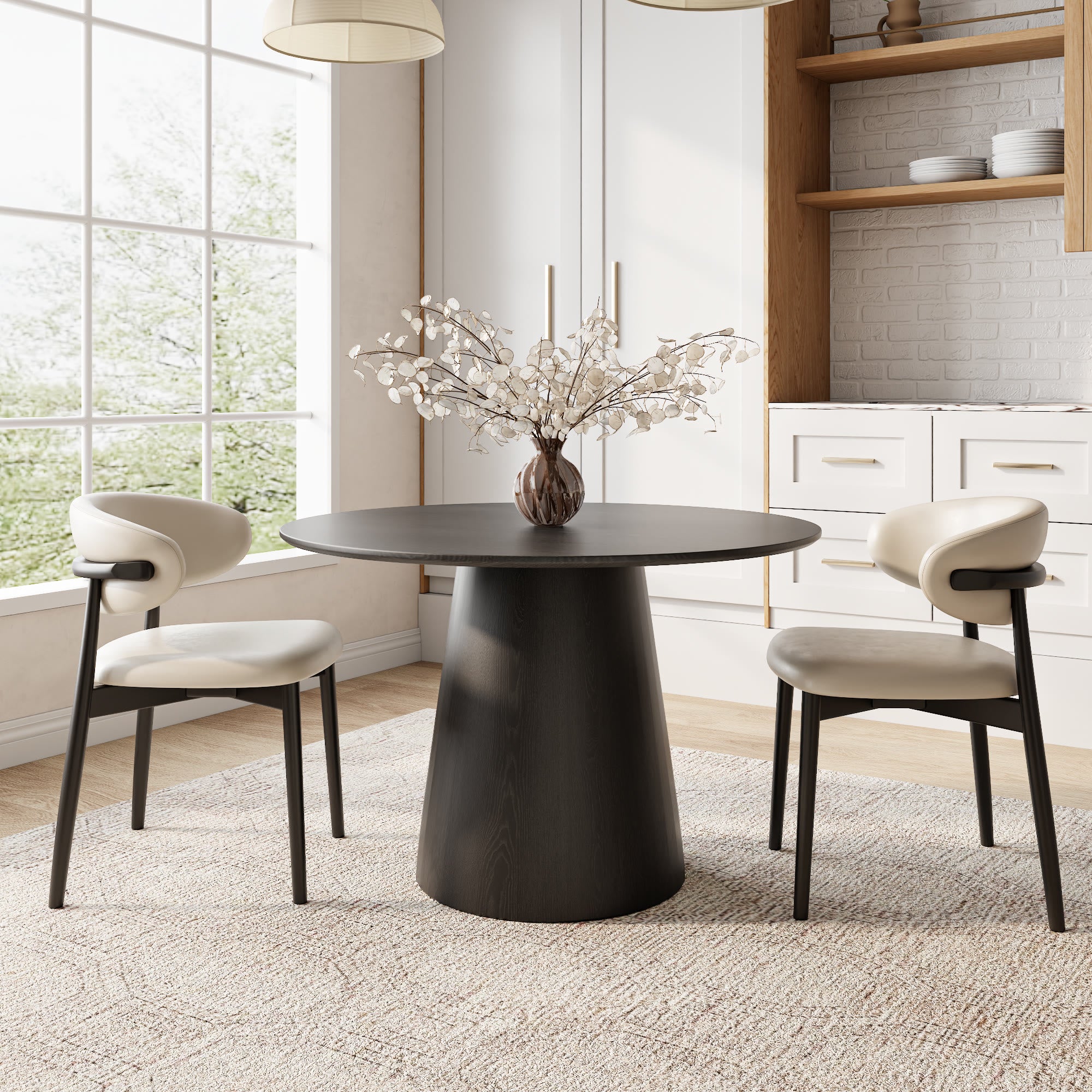 Calen Black Solid Wood Pedestal Round Dining Table  - image 45