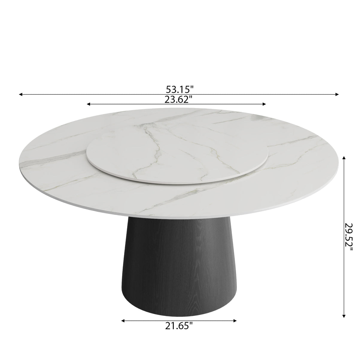 Calen Black Solid Wood Pedestal Round Dining Table With Lazy Susan - image 5