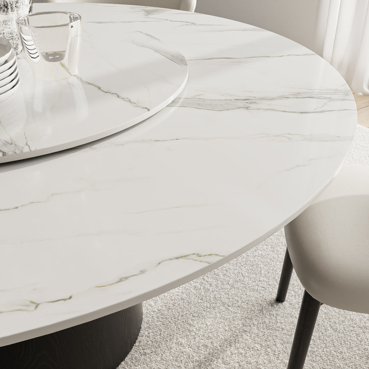 Calen Black Solid Wood Pedestal Round Dining Table With Lazy Susan - image 2