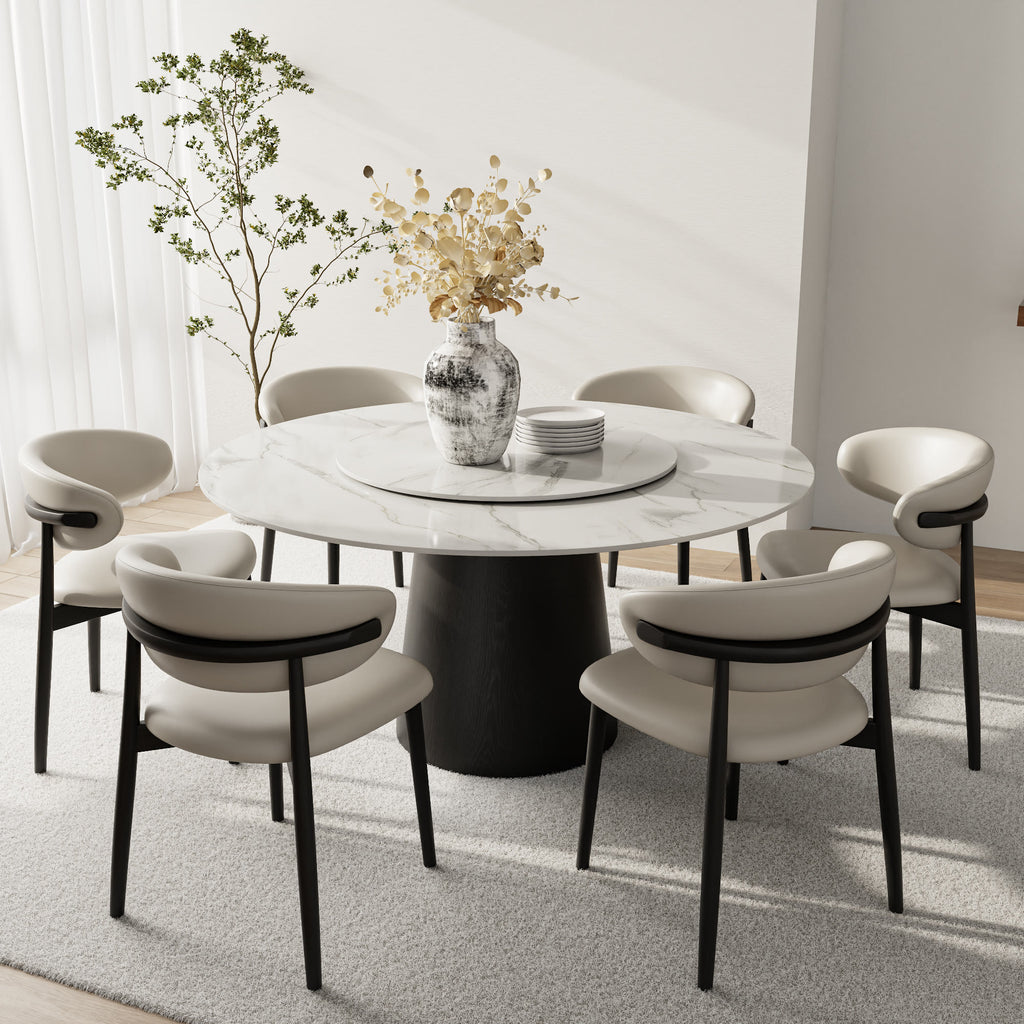 Calen Black Solid Wood Pedestal Round Dining Table With Lazy Susan - image 4
