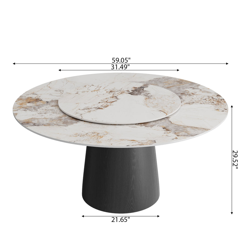 Calen Black Solid Wood Pedestal Round Dining Table With Lazy Susan - image 14