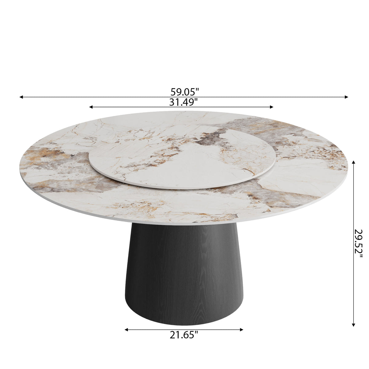 Calen Black Solid Wood Pedestal Round Dining Table With Lazy Susan - image 14