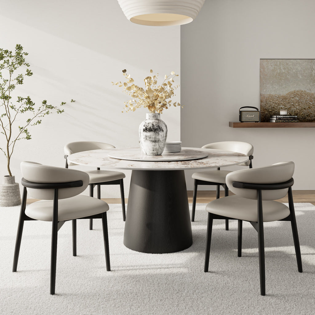 Calen Black Solid Wood Pedestal Round Dining Table With Lazy Susan - image 11