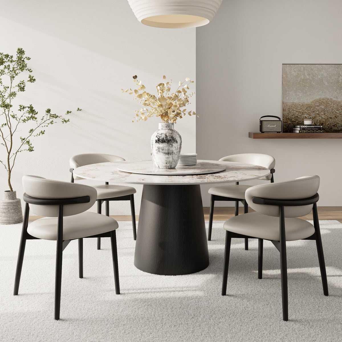 Calen Black Solid Wood Pedestal Round Dining Table With Lazy Susan - image 11