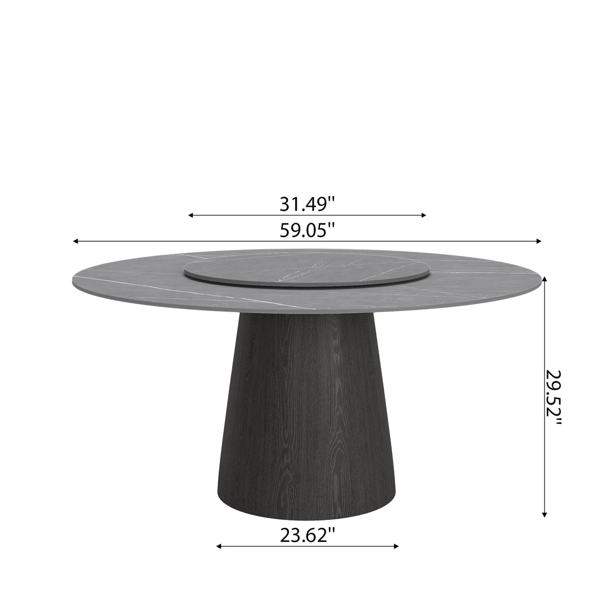 Calen Black Solid Wood Pedestal Round Dining Table With Lazy Susan - image 22