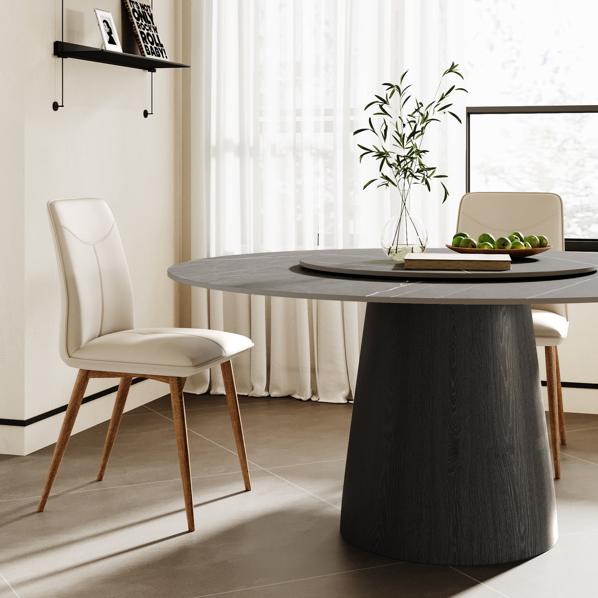 Calen Black Solid Wood Pedestal Round Dining Table With Lazy Susan - image 17