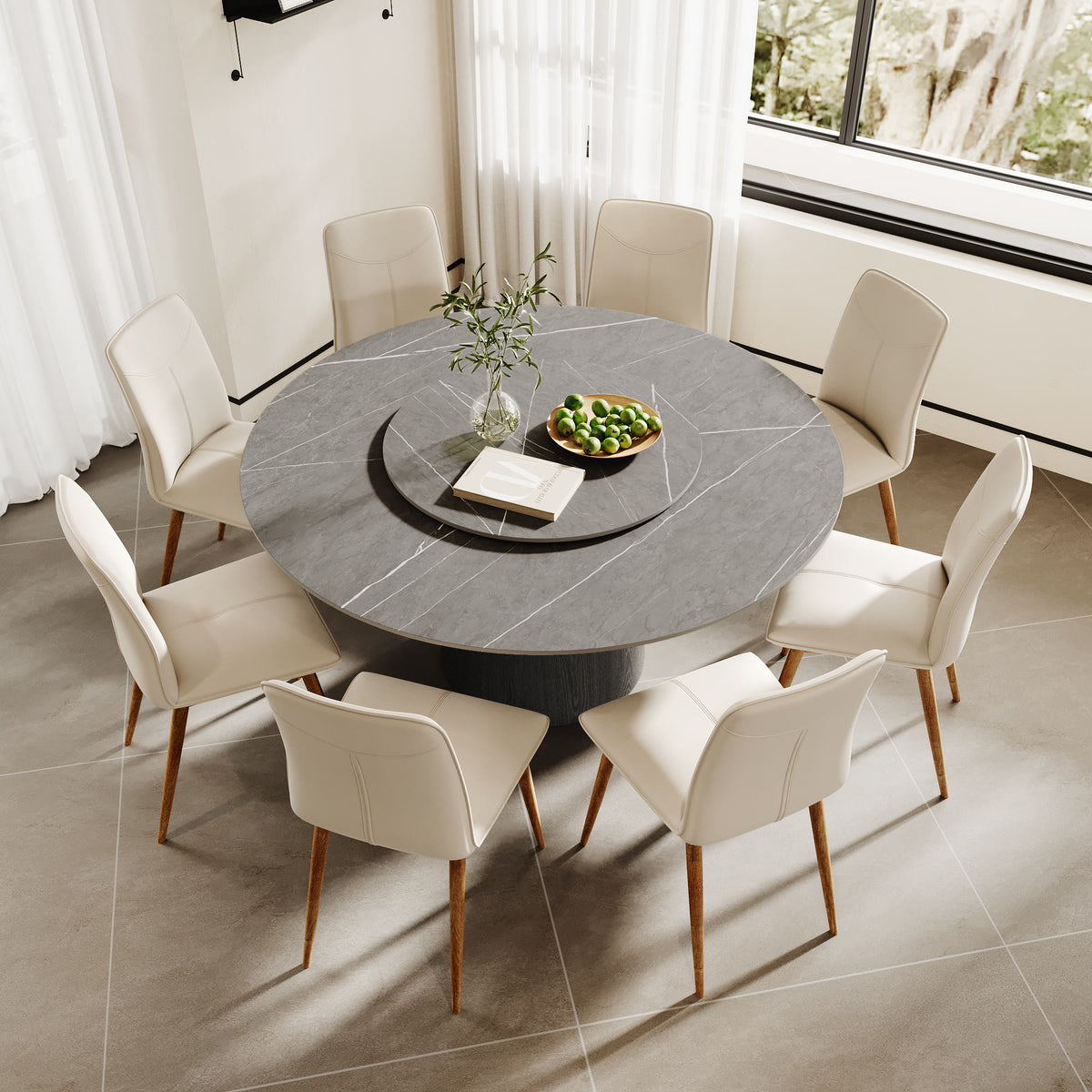 Calen Black Solid Wood Pedestal Round Dining Table With Lazy Susan - image 20