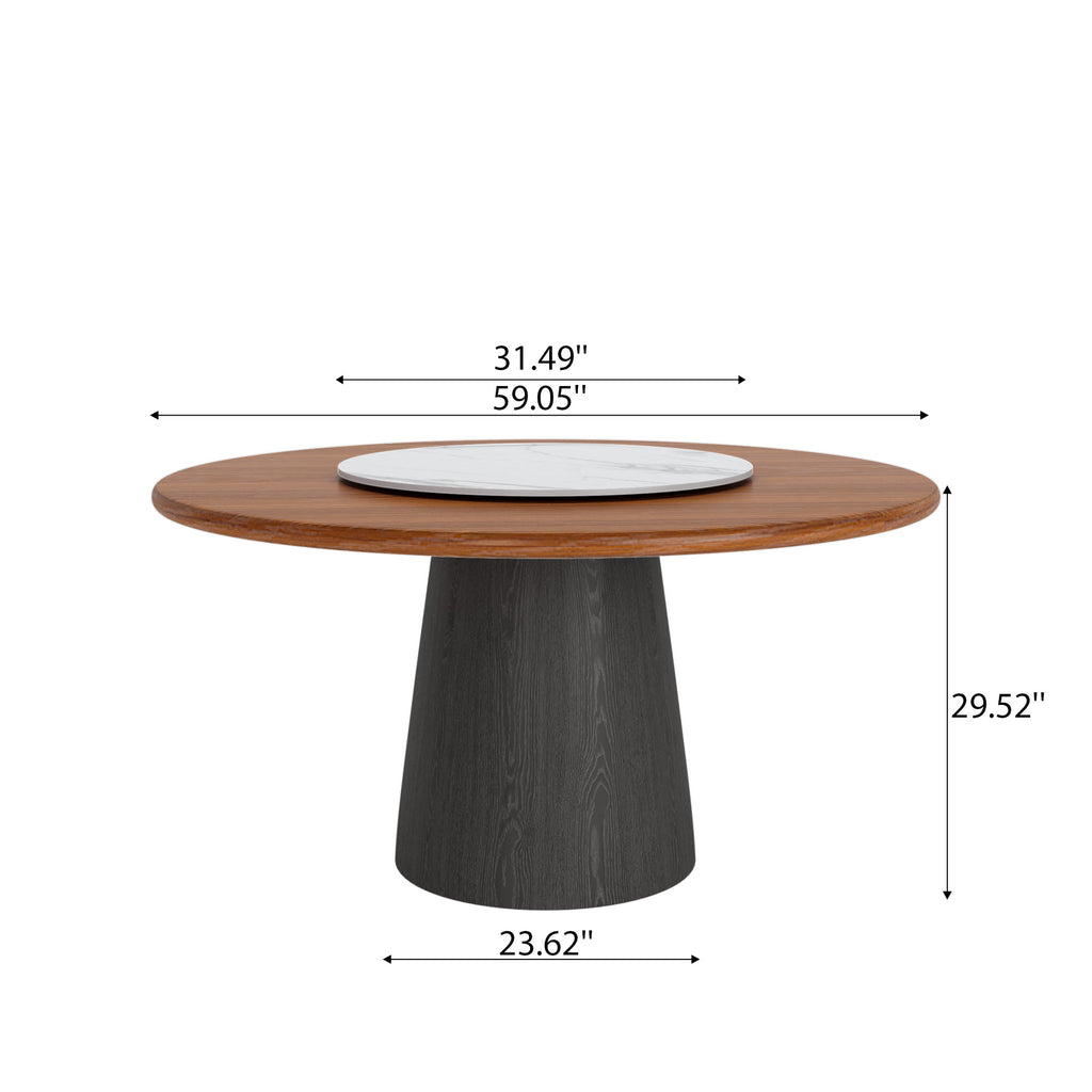 Calen Black Solid Wood Pedestal Round Dining Table With Lazy Susan - image 54
