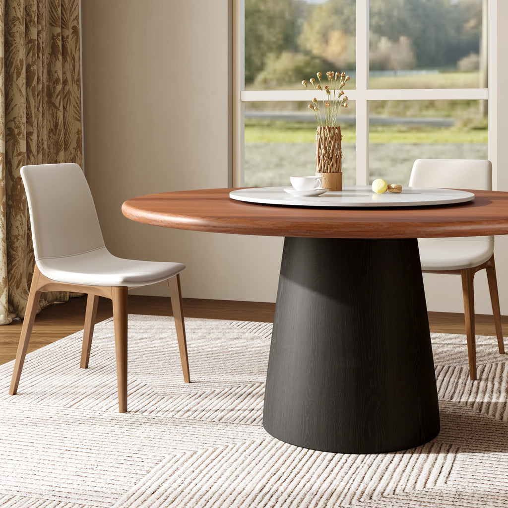 Calen Black Solid Wood Pedestal Round Dining Table With Lazy Susan - image 49