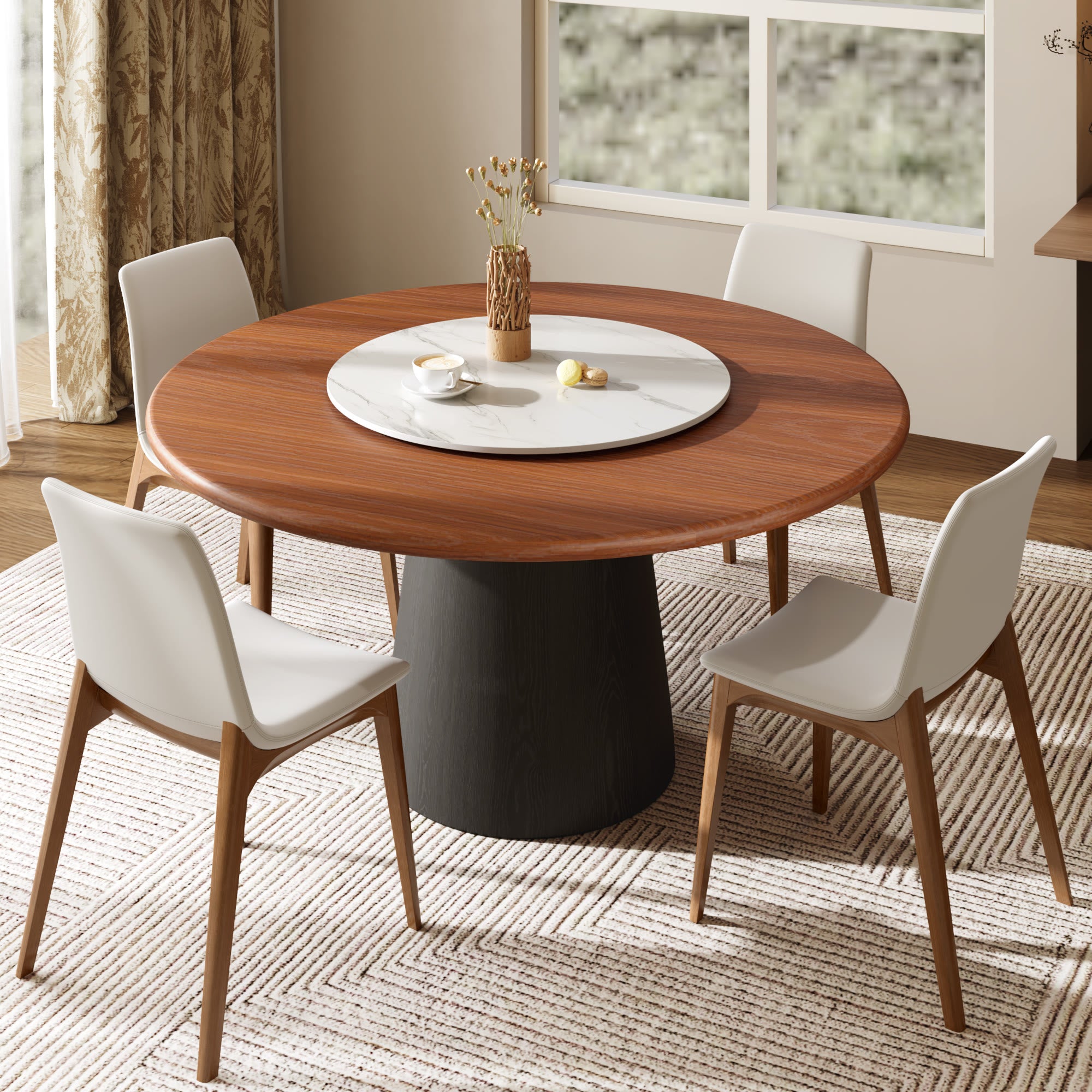 Calen Black Solid Wood Pedestal Round Dining Table With Lazy Susan - image 52