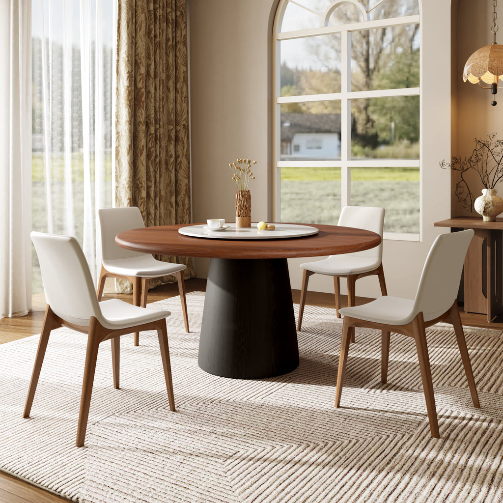 Calen Black Solid Wood Pedestal Round Dining Table With Lazy Susan - image 50