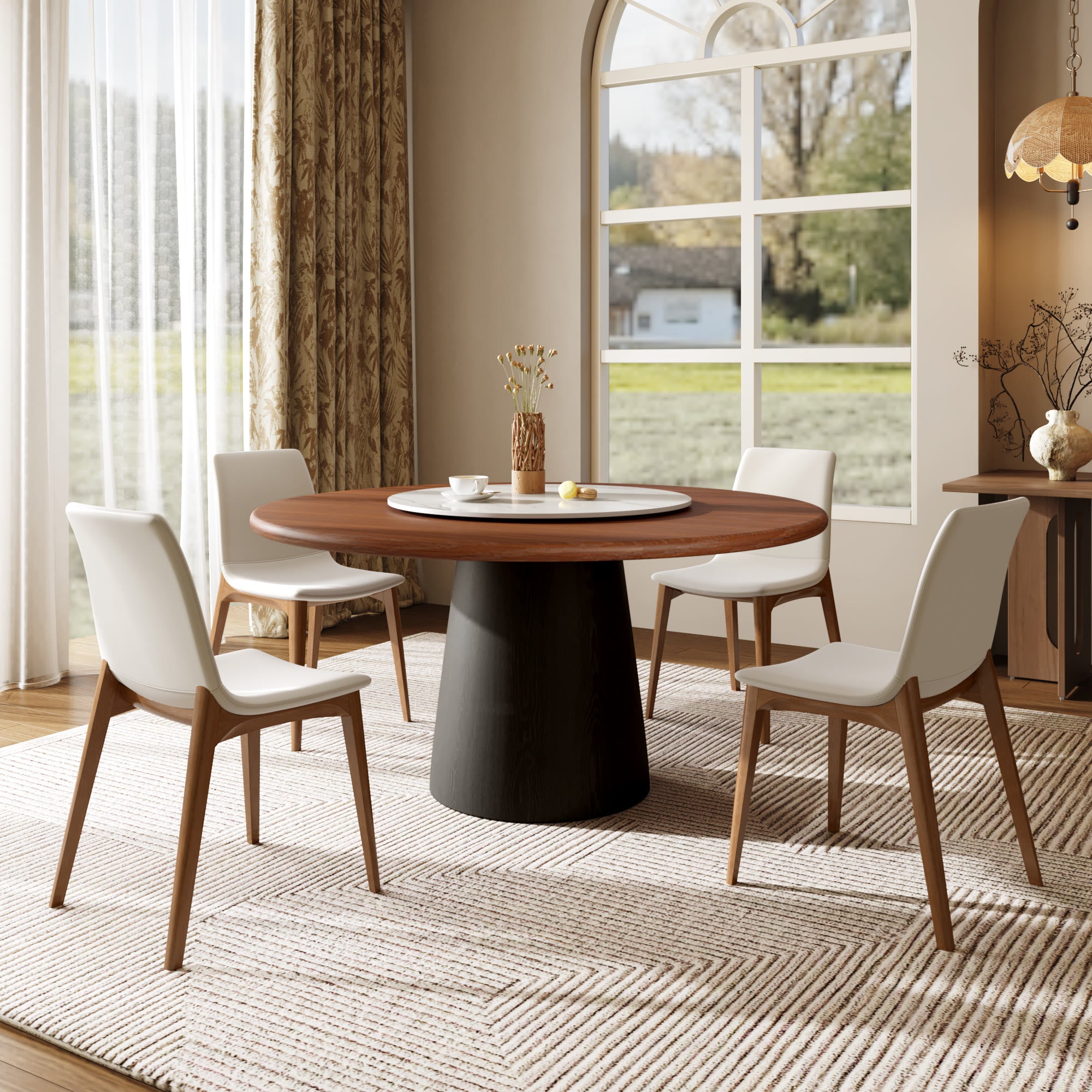 Calen Black Solid Wood Pedestal Round Dining Table With Lazy Susan - image 50
