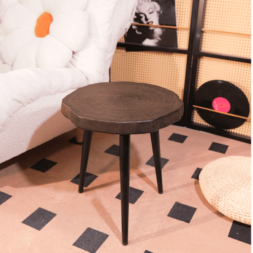 Carbonized Solid Ginkgo Wood Tripod Side Table - 15.7'' - 18'' - image 0