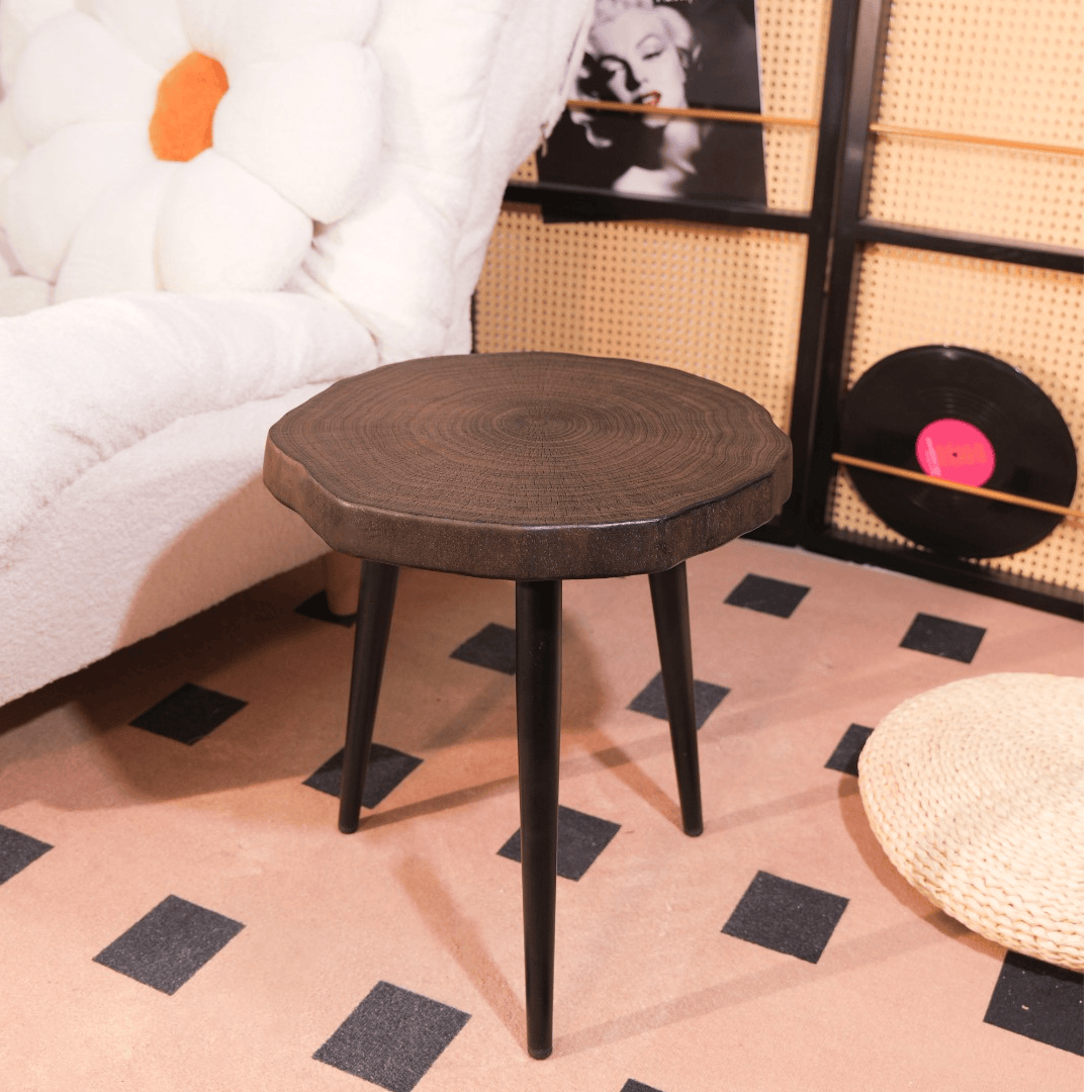 Carbonized Solid Ginkgo Wood Tripod Side Table - 15.7'' - 45 - image 0