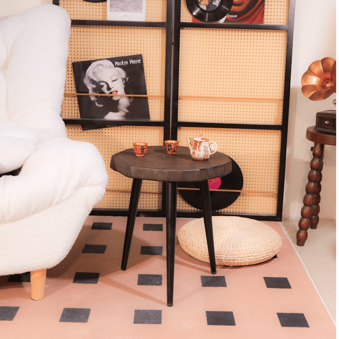 Carbonized Solid Ginkgo Wood Tripod Side Table - image 2