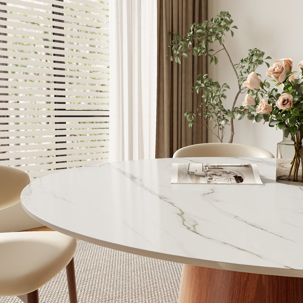 Calen Walnut Solid Wood Pedestal Round Dining Table  - image 1