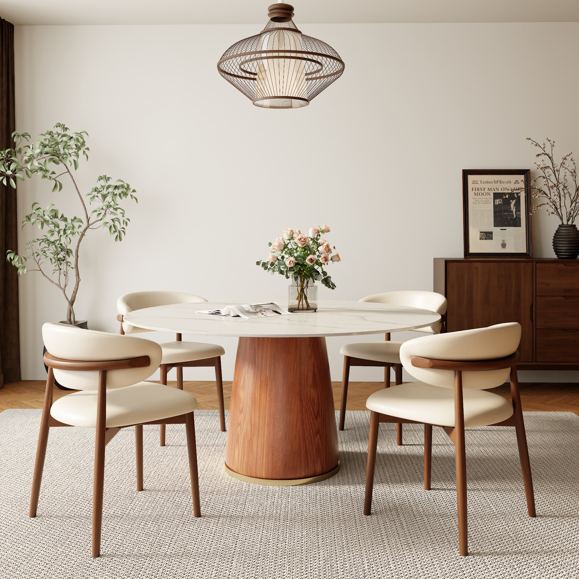 Calen Walnut Solid Wood Pedestal Round Dining Table  - image 3