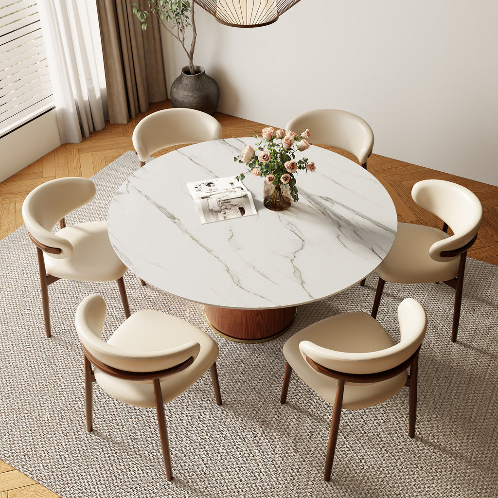 Calen Walnut Solid Wood Pedestal Round Dining Table  - image 4
