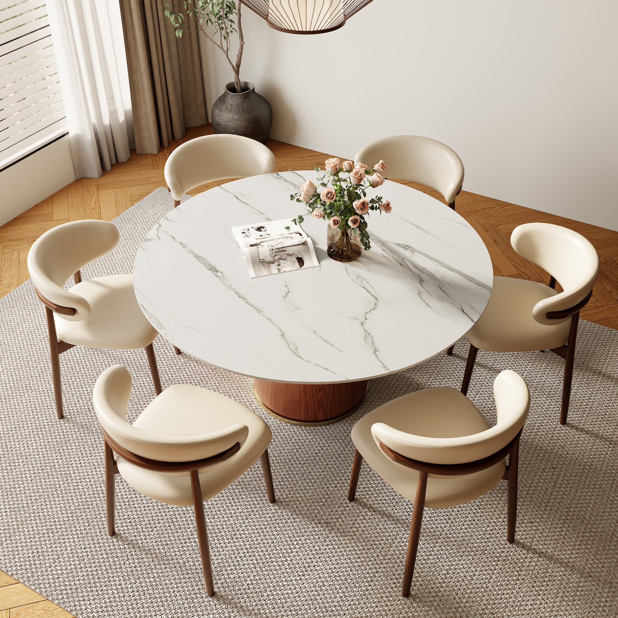 Calen Walnut Solid Wood Pedestal Round Dining Table  - image 4